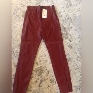 NWT ZARA FAUX LEATHER LEGGING Zippered Hem Mid Waist 27''
